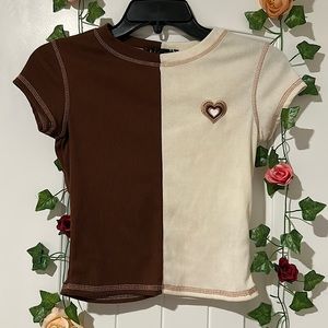 Split brown and beige crop top